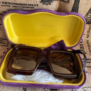 Like New, Gucci Square Frame Sunglasses Brown